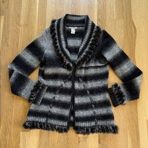 Alberto Makali Cardigan Sweater Rabbit Fur Trim